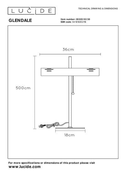 Lucide Glendale tafellamp 2xE27 zwart LED 220-240V AC
