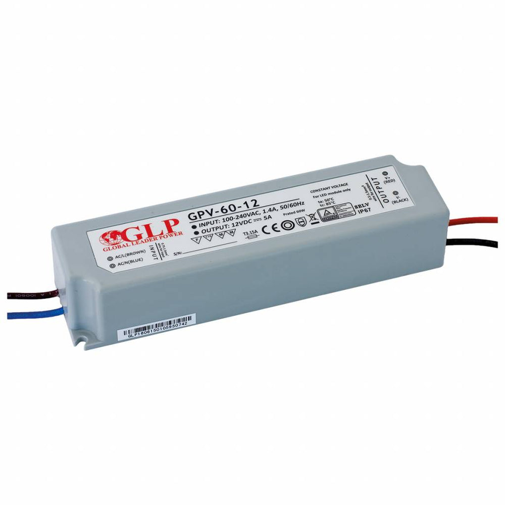GLP LED strømforsyning 12V 60W 5A, IP67 vandtæt driver til 12V LED belysning, CE RoHS certificeret