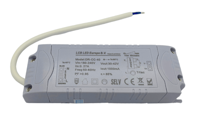 Lcb dimbare LED-driver voor 36W/40W LED-paneel, 30-42V 1000mA, IP20, triac fasedimming