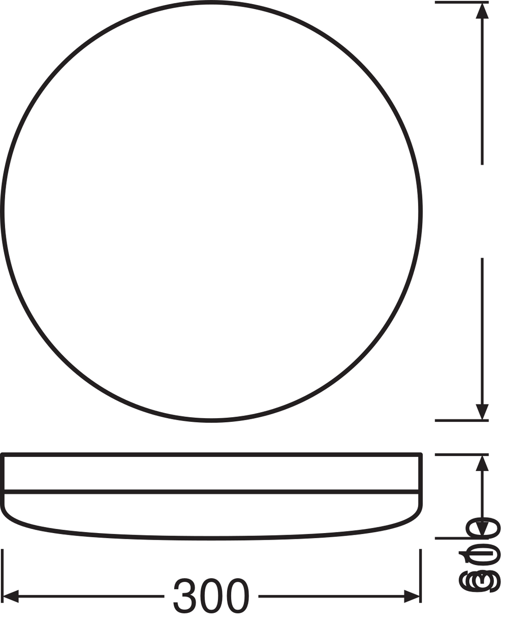 LED plafondd- eller väggarmatur, Vit, IP65 IK10, 24W 1800 lumen, 3000K varmvit, Ø300mm