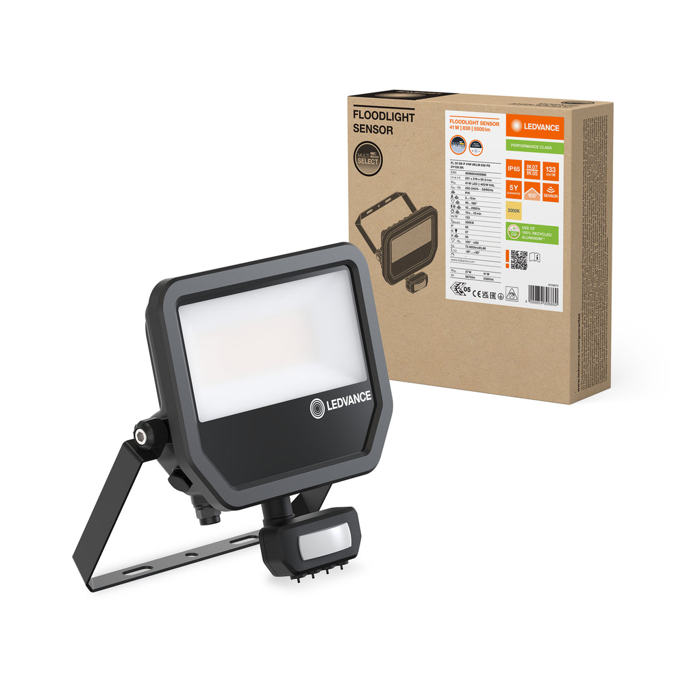 LED Strålkastare Sensor GEN 3 Svart 41W 3000K 5500 lumen IP65 med rörelse- och ljussensor, ersätter 100W