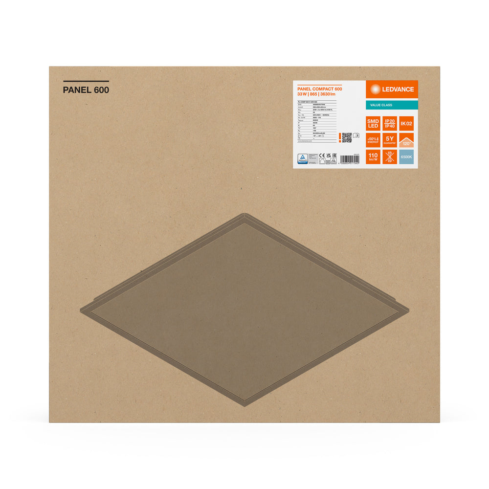 LED Paneel Compact 33W 3630 lumen 6500K Daglicht 60x60cm Wit Aluminium IP20 CRI 80 CE RoHS