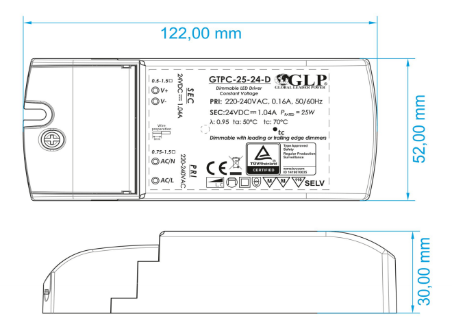 led voedingsadapter dimbare 12V 25W 2.08A geschikt voor 12V led-verlichting