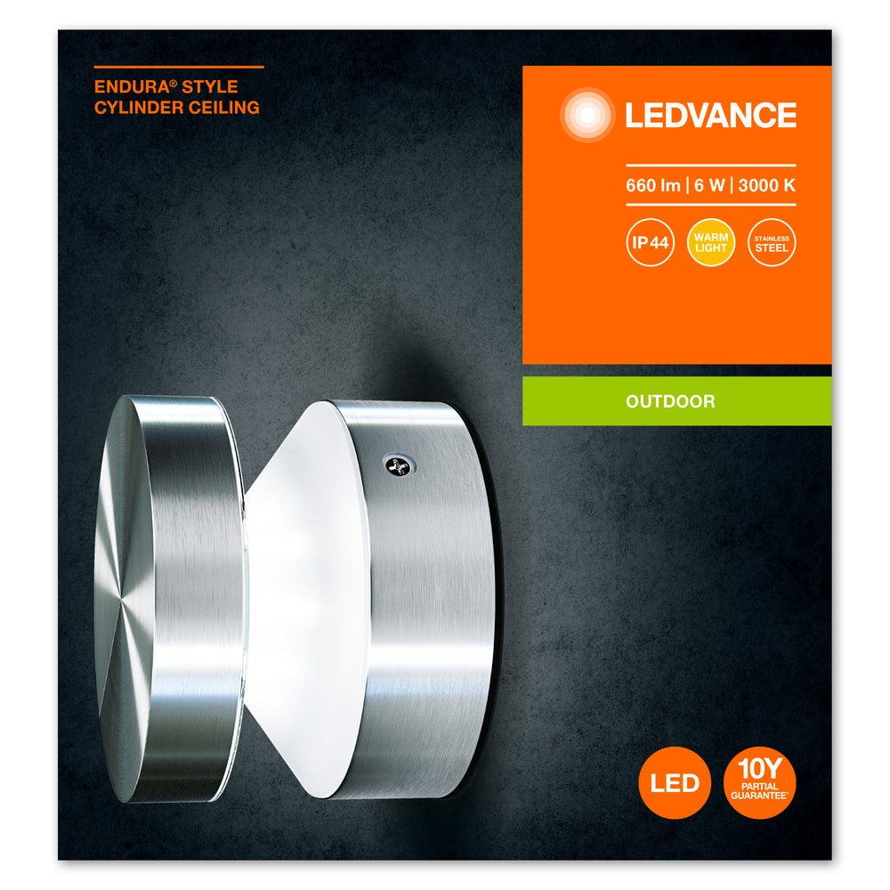 Ledvance ENDURA Style Cylinder Utomhus LED Takarmatur 6W 3000K IP44 Rostfritt Stål
