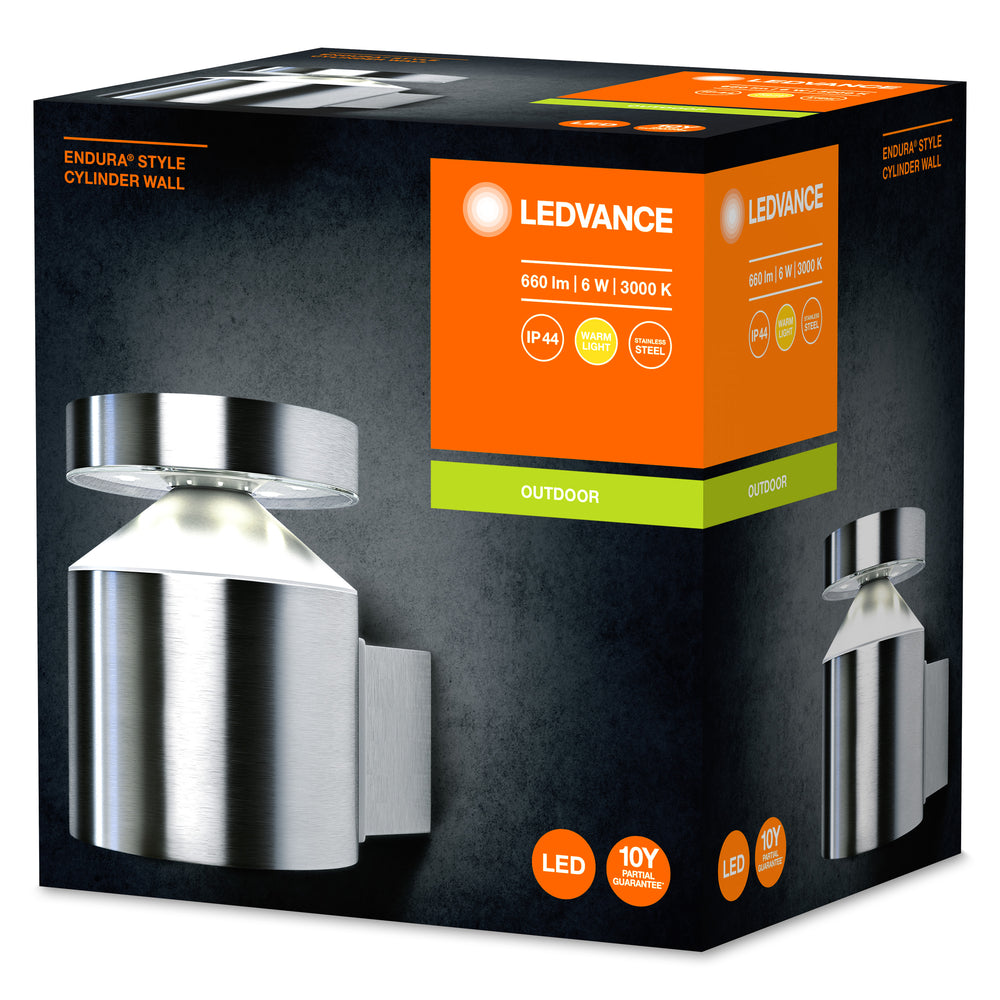 Ledvance ENDURA Style Cylinder Vägglampa LED 6W 3000K IP44 Rostfritt Stål Utomhus Ytmonterad