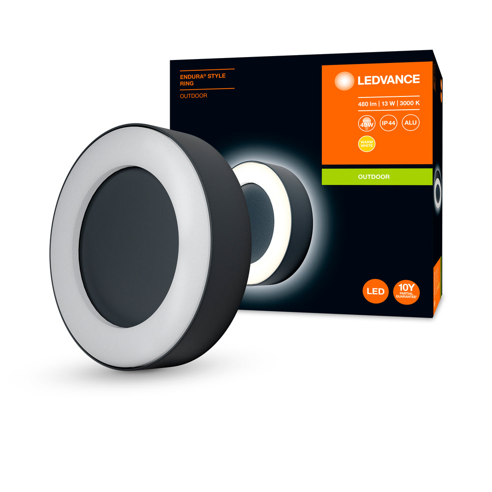 Ledvance ENDURA Style Ring LED wand- en plafondlamp 13.5W 3000K 480 lumen Donkergrijs IP44 IK07