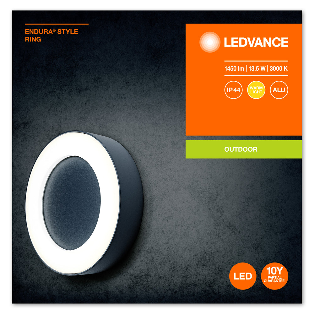 Ledvance ENDURA Style Ring LED wand- en plafondlamp 13.5W 3000K 480 lumen Donkergrijs IP44 IK07