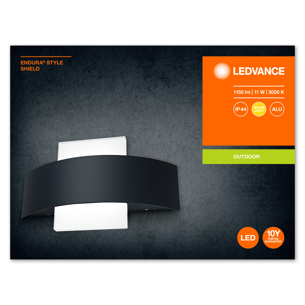 Ledvance ENDURA Style Shield Square LED Wandleuchte 11W 3000K Dunkelgrau IP44 IK05 Outdoor Aufputzmontage