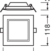 Ledvance LED Downlight Slim Square 6W 6500K White Recessed Ceiling Light IP20 430 lumens 118x118mm