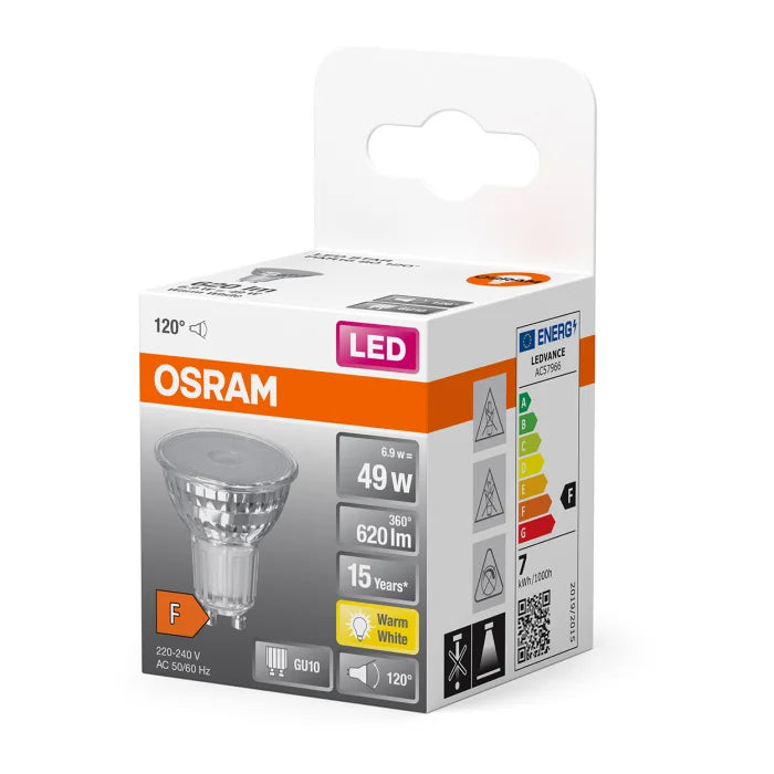 Ledvance LED STAR PAR16 GU10 6.9W 2700K Warm Wit 620 lumen 120° stralingshoek IP20 niet-dimbare spot