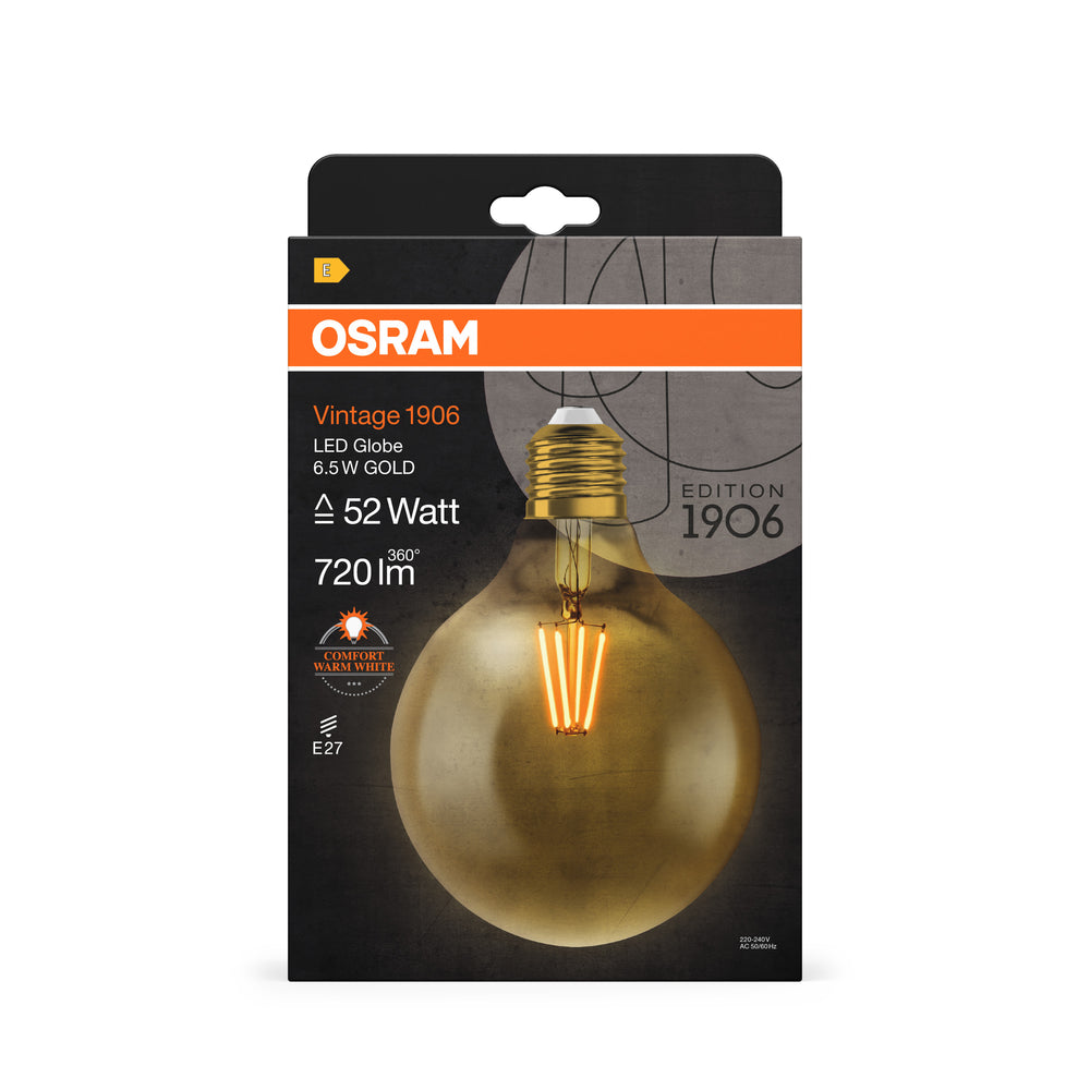 Ledvance Vintage 1906 LED Glob 6.5W E27 2400K Guldglas Lampa 720 lumen 220-240V IP20 124mm