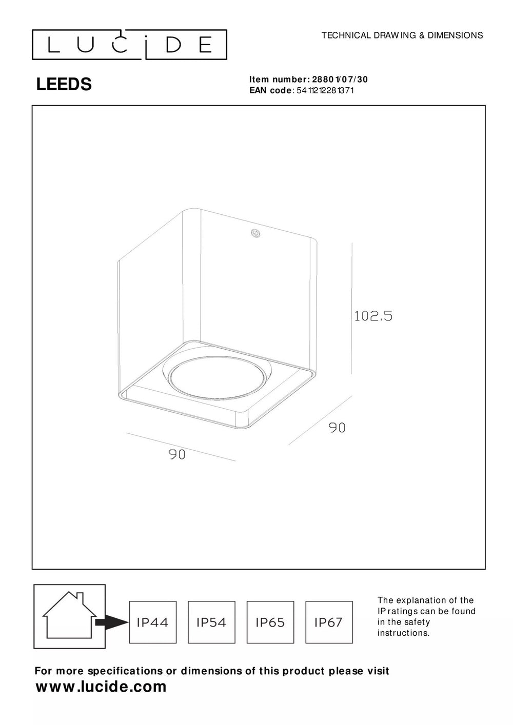 Lucide LEEDS buiten LED-plafondlamp 1x9W 2700K IP54 zwart