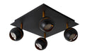 Lucide BINARI LED takspot, 4x4.5W 2700K, rund metall, matt sandig svart med gulddetaljer, IP20