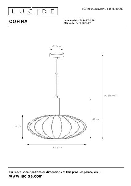 Lucide CORINA LED-pendel Ø50cm, E27, dimbar, 40W, 230V, justerbar höjd, krämfärgad modern design