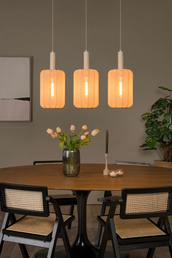 Lucide CORINA LED gulvlampe, 3xE27, dæmpbar, justerbar stofskærm, 185cm creme indendørs belysning