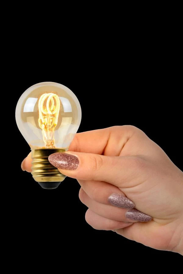 Lucide G45 LED filamentlampa, E27 dimbar, 3W 2200K bärnsten Ø4.5cm