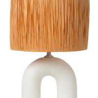 Lampe de table LED Lucide Ronda avec douille E27, abat-jour en rotin, base en céramique, 28x28x45cm Blanc pour usage intérieur