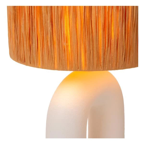 Lampe de table LED Lucide Ronda avec douille E27, abat-jour en rotin, base en céramique, 28x28x45cm Blanc pour usage intérieur