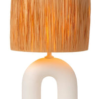 Lampe de table LED Lucide Ronda avec douille E27, abat-jour en rotin, base en céramique, 28x28x45cm Blanc pour usage intérieur