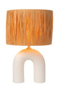 Lampe de table LED Lucide Ronda avec douille E27, abat-jour en rotin, base en céramique, 28x28x45cm Blanc pour usage intérieur