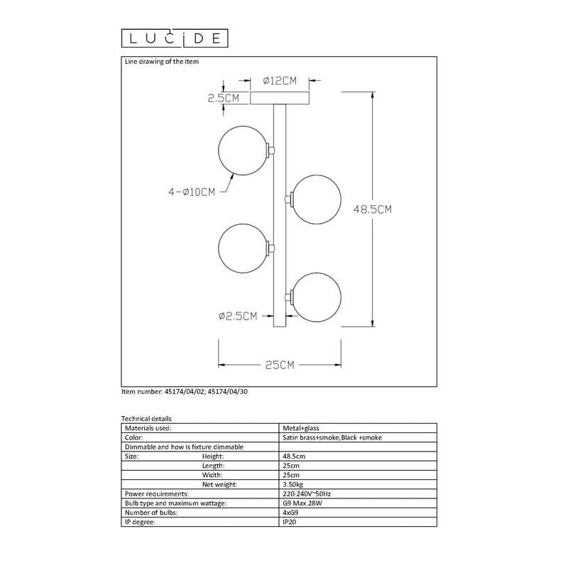 Lucide Tycho taklampa Ø25cm 4xG9 svart med 220-240V ingång