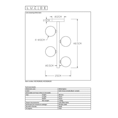Lucide TYCHO LED plafondlamp 4xG9 fittingen 220-240V Ø25cm Zand Messing & Zwart Vintage Design
