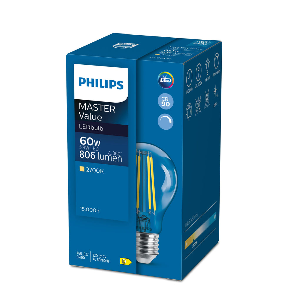 Philips MAS VLE LED bulb D5.9-60W E27 G120CLG 2700K warm white dimmable