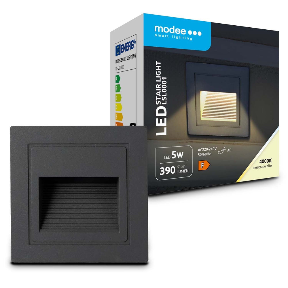 Modee LED stair light, 5W 390 lumens, 4000K Neutral White, IP65, 84x50x84mm compact design