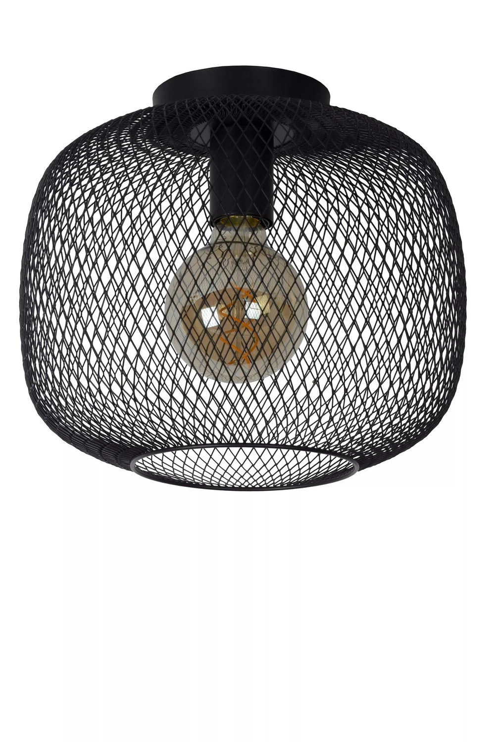 Lucide plafonniere MESH 30cm E27 fitting zwart - Ø30cm moderne plafondlamp met duurzaam aluminium, IP20, CE gecertificeerd