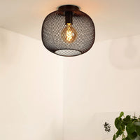 Lucide plafonniere MESH 30cm E27 fitting zwart - Ø30cm moderne plafondlamp met duurzaam aluminium, IP20, CE gecertificeerd