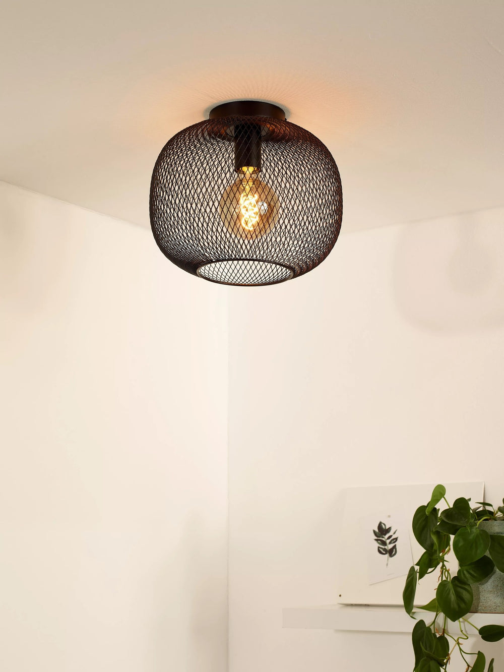 Lucide plafonniere MESH 30cm E27 fitting zwart - Ø30cm moderne plafondlamp met duurzaam aluminium, IP20, CE gecertificeerd