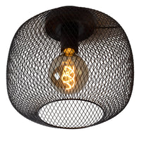 Lucide plafonniere MESH 30cm E27 fitting zwart - Ø30cm moderne plafondlamp met duurzaam aluminium, IP20, CE gecertificeerd