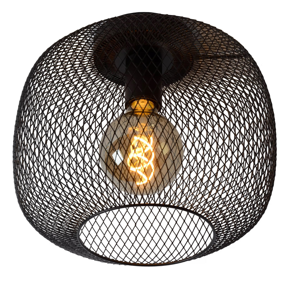 Lucide plafonniere MESH 30cm E27 fitting zwart - Ø30cm moderne plafondlamp met duurzaam aluminium, IP20, CE gecertificeerd