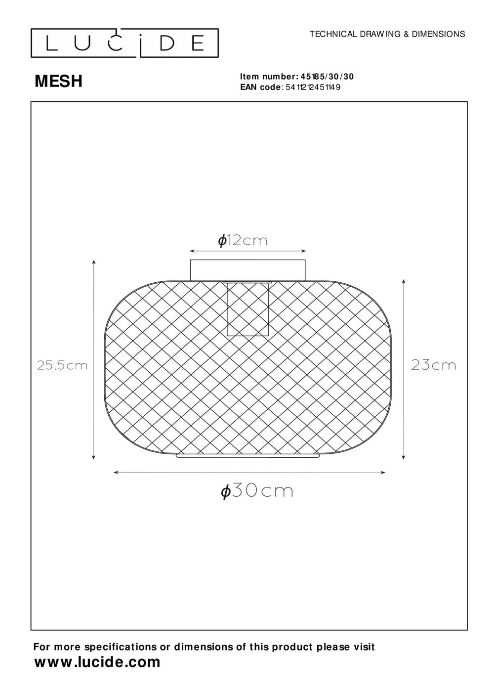 Lucide plafonniere MESH 30cm E27 fitting zwart - Ø30cm moderne plafondlamp met duurzaam aluminium, IP20, CE gecertificeerd