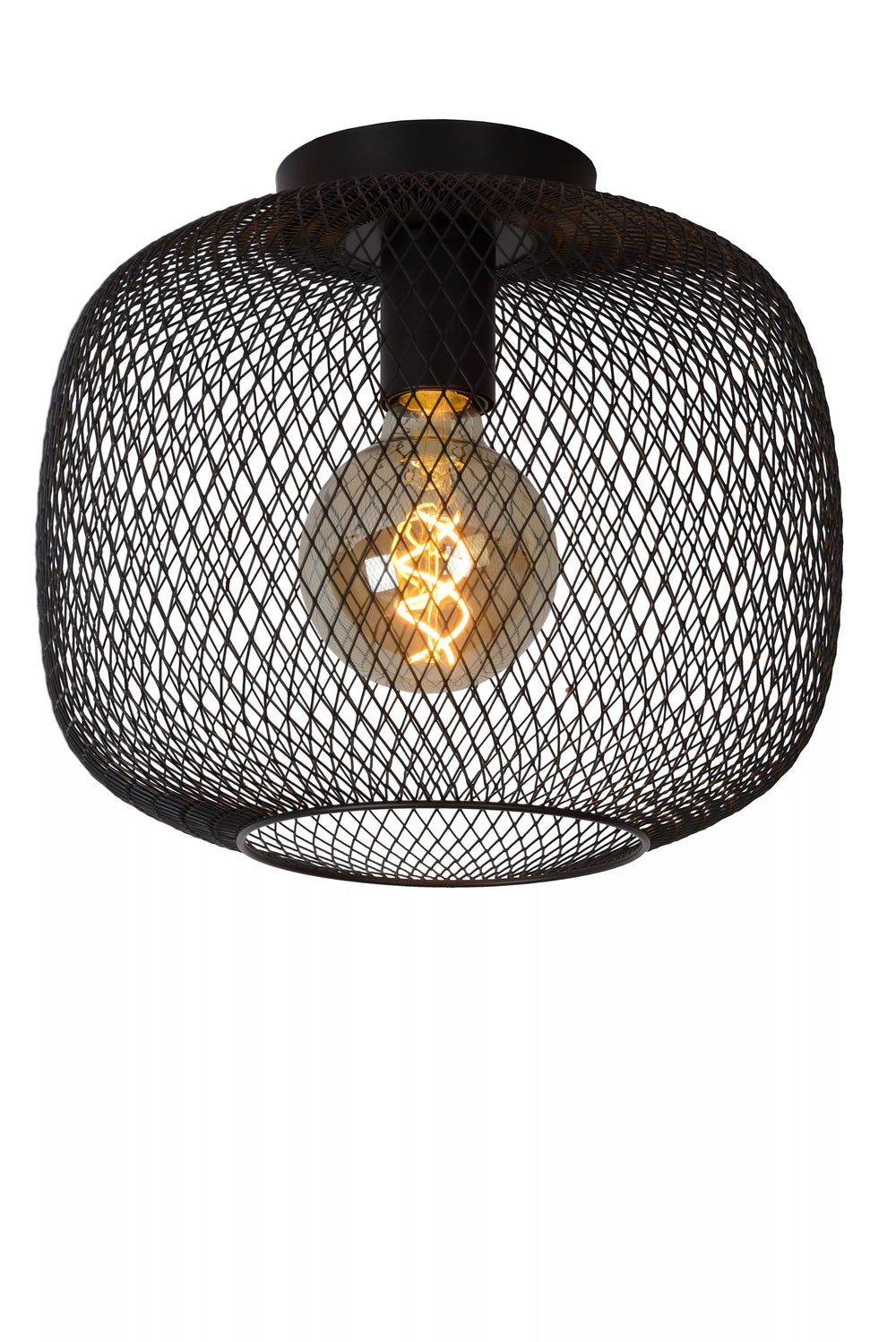 Lucide plafonniere MESH 30cm E27 fitting zwart - Ø30cm moderne plafondlamp met duurzaam aluminium, IP20, CE gecertificeerd