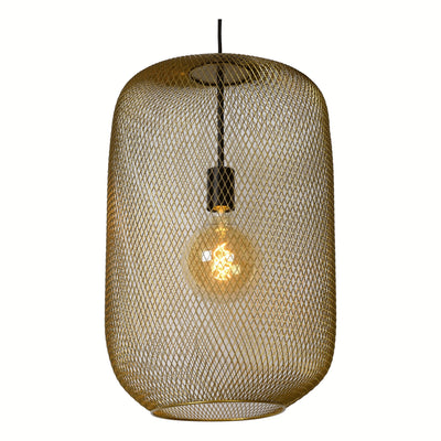 Lucide MESH hanglamp Ø35cm, E27 fitting, mat goud metaal, verstelbare hoogte, vintage cilinder design