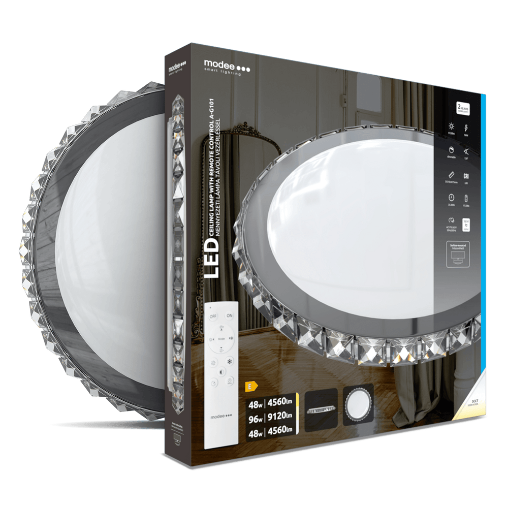 Modee plafond LED lamp 96W 3CCT dimbaar 9120 lumen Ø510mm aluminium-kunststof IP20 mat glas