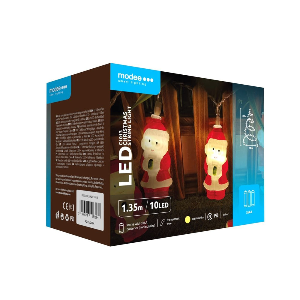 Modee LED kerstverlichting lichtsnoer 10 LEDs 2700K warm wit op batterijen kunststof IP20 1.35m transparante draad