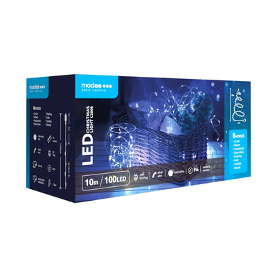 Modee LED Kerstverlichting Slinger 100 LEDs 10m Koper Draad Koud Wit 10000K IP44 met Adapter