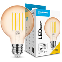 Modee LED Filament Ravfarvet Globe G80 4W E27 1800K 360 lumen 320° Glas Pære Ikke-dæmpbar