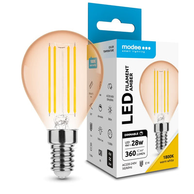 Modee LED Filament Amber Globe Mini G45 4W E14 1800K 300 lumens 320° dimmable bulb