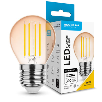 Modee LED Filament Amber Globe Mini G45 4W E27 1800K 300 lumen 320° dimbaar IP20