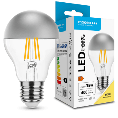 Modee Lampadina LED Filamento A60 E27 4W 2700K 400 lumen 320° Vetro Top Argento Non Dimmerabile