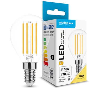 Modee LED Filament Lampe G45 Mini Globe 4W E14 2700K 470 Lumen 360° Glas Nicht Dimmbar