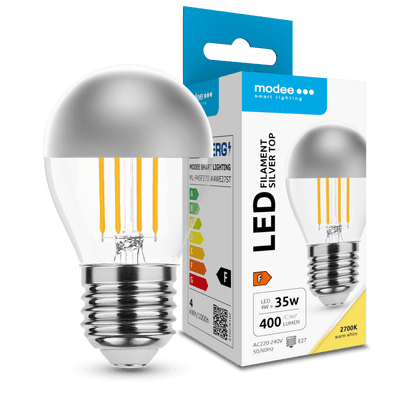Lampadina Modee LED Filament G45 Mini Globo 4W E27 2700K 400 lumen Silver Top 320° Bianco Caldo