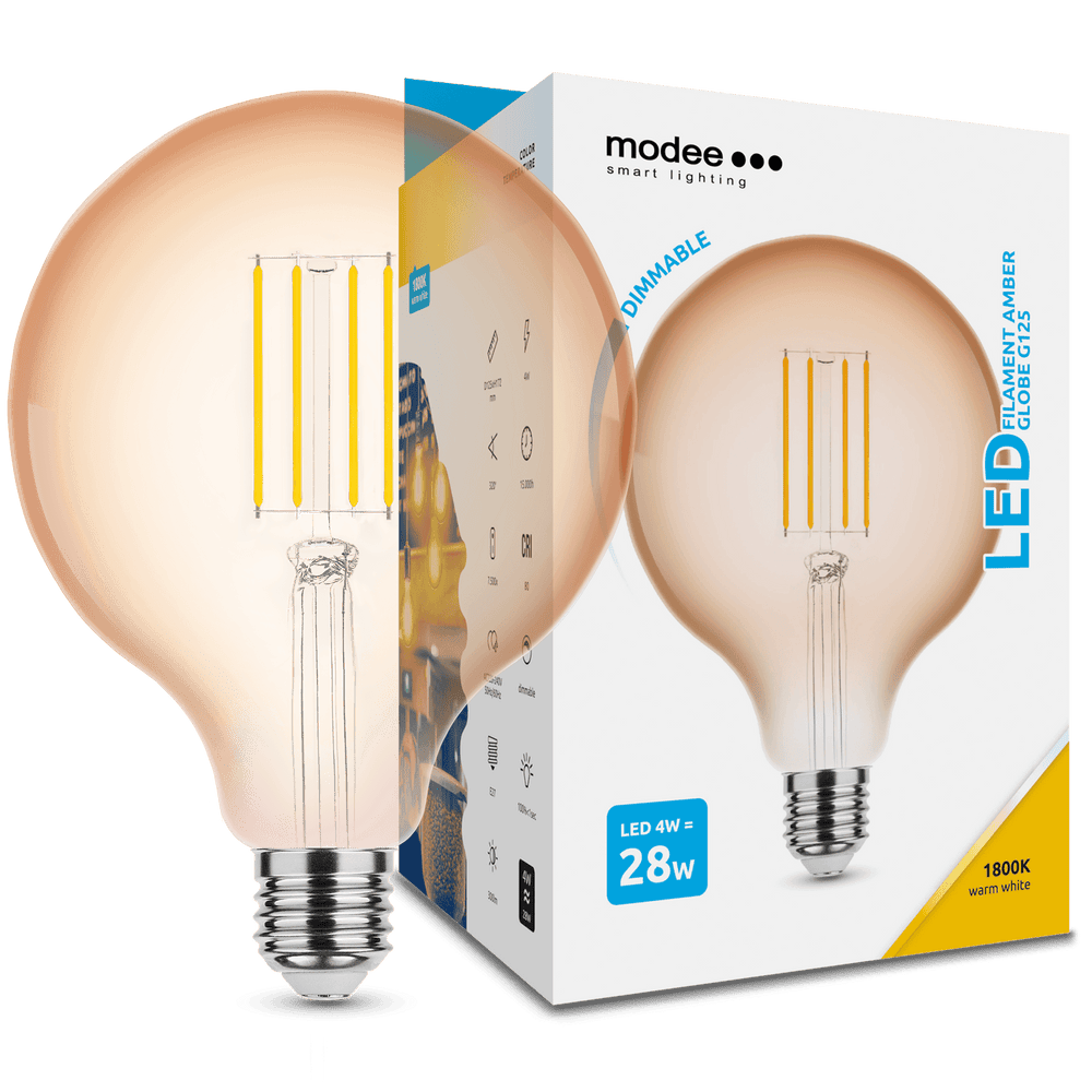 Modee LED Filament Globus G125 4W E27 Rav 1800K 300 lumen 320° Dæmpbar IP20