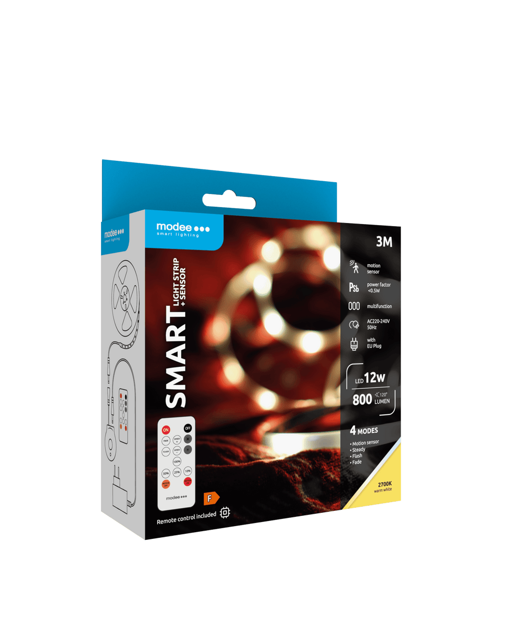 Modee LED Smart Strip 12W IP20 2700K 800 lumen 3M med fjernbetjening og bevægelsessensor