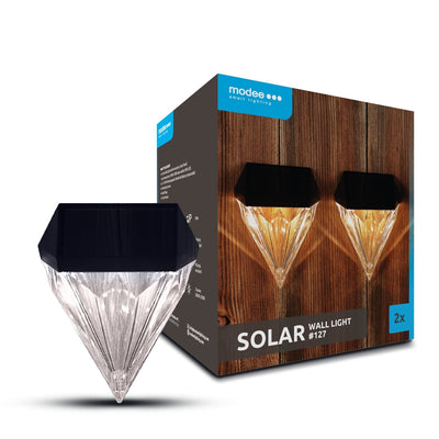 Modee lampada da parete solare a LED WS127, bianco caldo 2800-3200K, IP44 per esterni, confezione da 2 con batteria ricaricabile