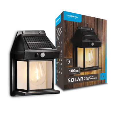 Modee LED Solar Wandleuchte WS128 mit Sensor, 100 Lumen, 2800-3200K, IP44, 6-8h Betriebsdauer