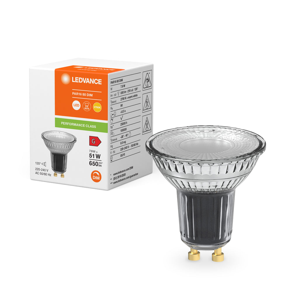 Performance LED Spot Reflector GU10 PAR16 7.9W 2700K 650 lumen 120D dimbaar hoge CRI vervangt 51W